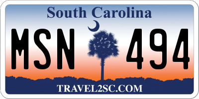 SC license plate MSN494