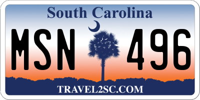 SC license plate MSN496
