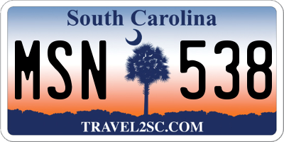 SC license plate MSN538