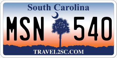 SC license plate MSN540