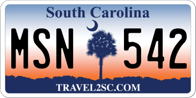 SC license plate MSN542