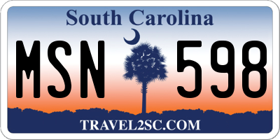 SC license plate MSN598