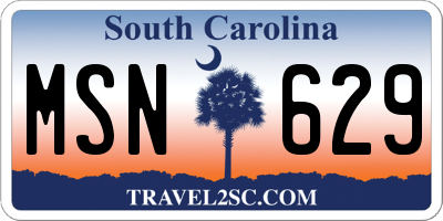 SC license plate MSN629