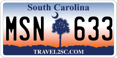 SC license plate MSN633
