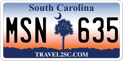 SC license plate MSN635