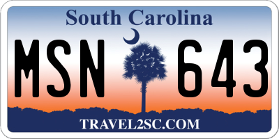 SC license plate MSN643