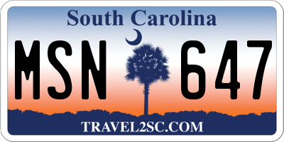 SC license plate MSN647