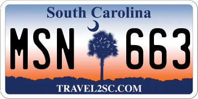 SC license plate MSN663