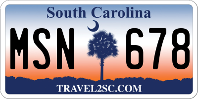 SC license plate MSN678