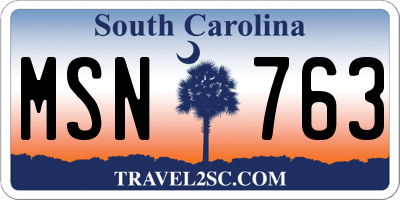 SC license plate MSN763