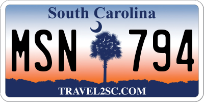 SC license plate MSN794