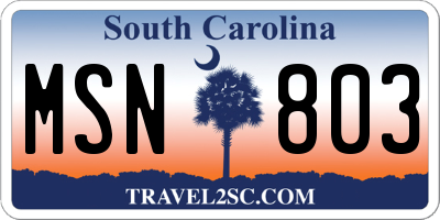 SC license plate MSN803