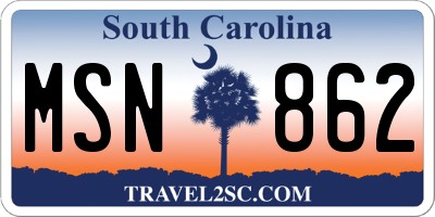 SC license plate MSN862