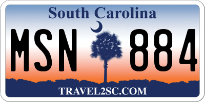 SC license plate MSN884