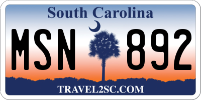 SC license plate MSN892