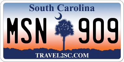 SC license plate MSN909