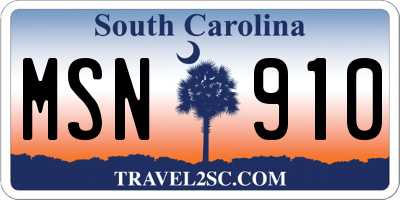 SC license plate MSN910
