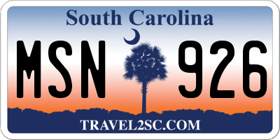 SC license plate MSN926