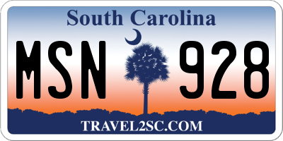 SC license plate MSN928
