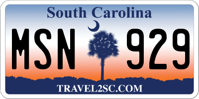 SC license plate MSN929