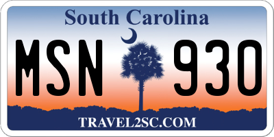 SC license plate MSN930