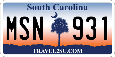 SC license plate MSN931