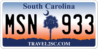 SC license plate MSN933