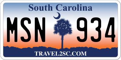 SC license plate MSN934