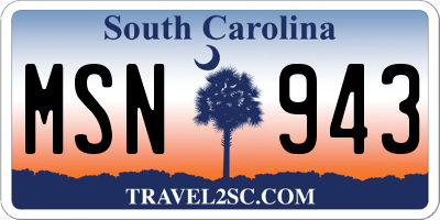 SC license plate MSN943
