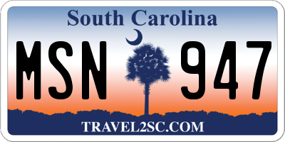 SC license plate MSN947