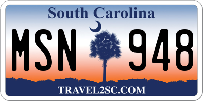 SC license plate MSN948