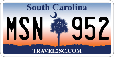 SC license plate MSN952