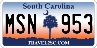 SC license plate MSN953