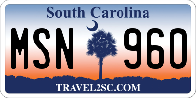 SC license plate MSN960