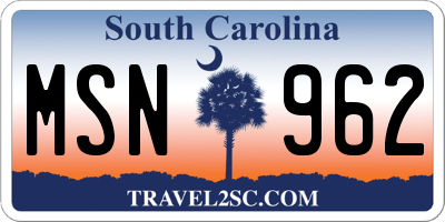 SC license plate MSN962