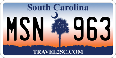 SC license plate MSN963