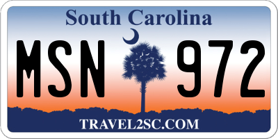 SC license plate MSN972