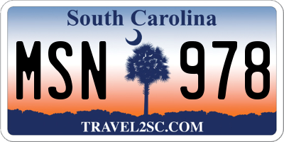 SC license plate MSN978