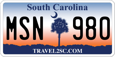 SC license plate MSN980