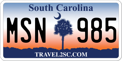 SC license plate MSN985