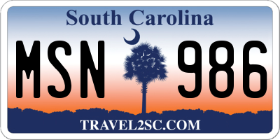SC license plate MSN986
