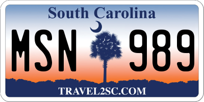 SC license plate MSN989