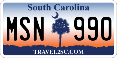 SC license plate MSN990
