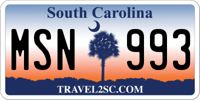SC license plate MSN993