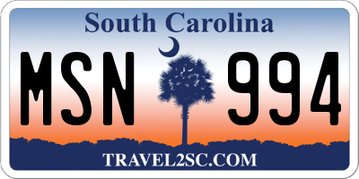SC license plate MSN994
