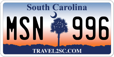 SC license plate MSN996