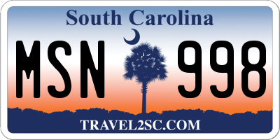 SC license plate MSN998