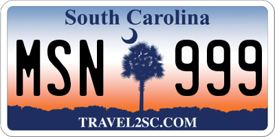 SC license plate MSN999
