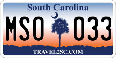 SC license plate MSO033