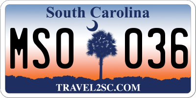 SC license plate MSO036